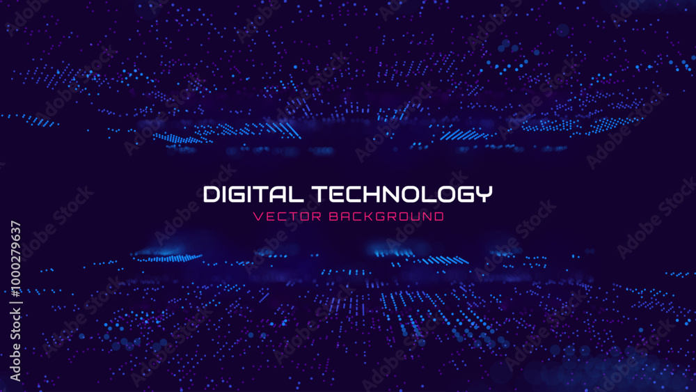 Fototapete Hi Tech Network Connection Grid. 3D Technology Style Baner Design. Technology Vector Illustration. Futuristic Design for Technology or Science Event. Perspective Grid with Depth of Field Effect (DOF)