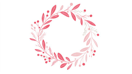 Obraz premium Single wreath illustrated with bold, defined lines in a playful pink and white color palette, perfect for adding a cheerful touch to holiday decorations