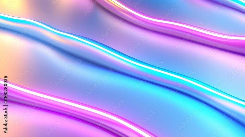 Poster render of a wavy abstract background with neon rays and glowing colors