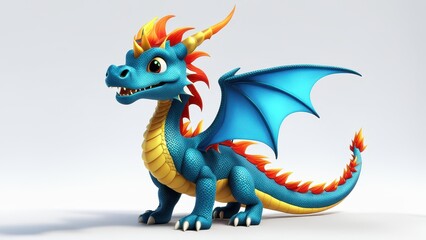 A colorful, cartoon-style dragon with blue scales and vibrant wings.