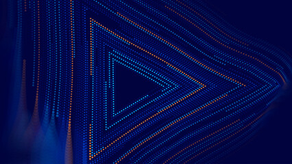 Triangle Frame Border Blue Lights DJ Party Flyer Background. Triangle Tunnel Big Data Backdrop. Abstract Blue Digital Background. Computer Triangular Tunnel Technology Vector Illustration.