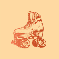 Retro roller skates. Original vector illustration in vintage style. T-shirt design.
