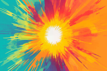 Obraz premium Colorful Abstract Explosion of Bright Yellow, Orange, and Blue Paint Strokes