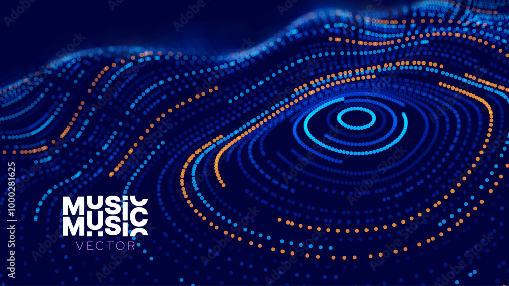 Aufkleber Big Data Visualization. Circular Particles With Trails Vortex. Futuristic Science or Finance Infographic Design. Complex Visual Data Background. Abstract Data Flowing. Vector Illustration.