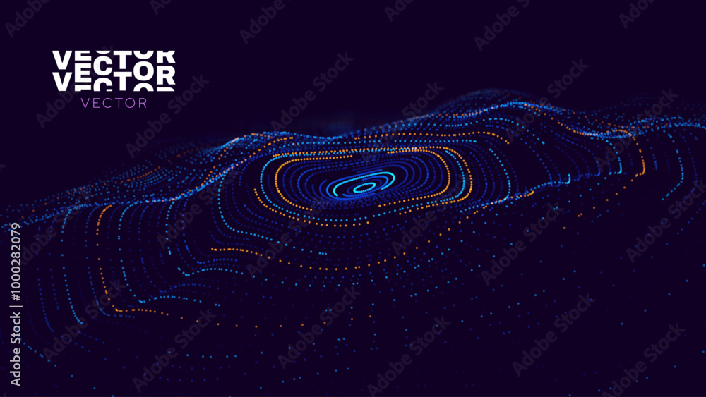 Aufkleber Digital Wave Circle Audio Lines Grid Big Data Background. Spreading Sound Waves Circles. Visual Data. Futuristic Circular Sound Wave. Big Data Visualization. 3D Virtual Space VR Cyberspace. Vector.