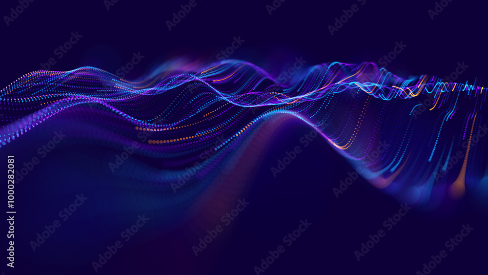 Fototapete Cyber Big Data Flow Particles Bokeh. Digital Neural Network. Concept of AI Artificial Intelligence Technology Machine Deep Learning. Digital Communication. Science Technology Presentation Vector.