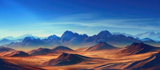 Evening In The Desert Mountains Under The Blue Sky
