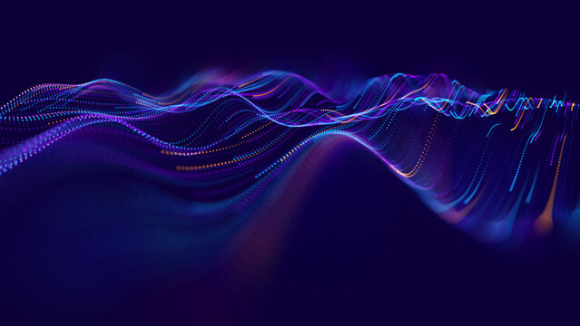 Cyber Big Data Flow Particles Bokeh. Digital Neural Network. Concept of AI Artificial Intelligence Technology Machine Deep Learning. Digital Communication. Science Technology Presentation Vector.