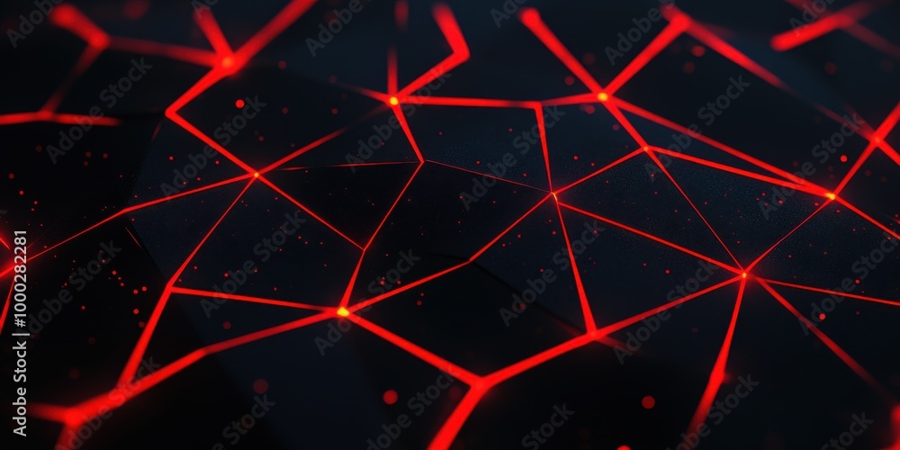 Aufkleber close-up of a dark hexagonal surface with vibrant red highlights and scattered glowing particles. th