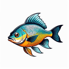 A colorful, stylized illustration of a fish with vibrant scales and fins.