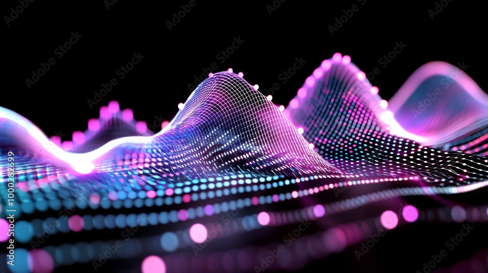 Poster abstract dot point and smart city connected by gradient line. stock
