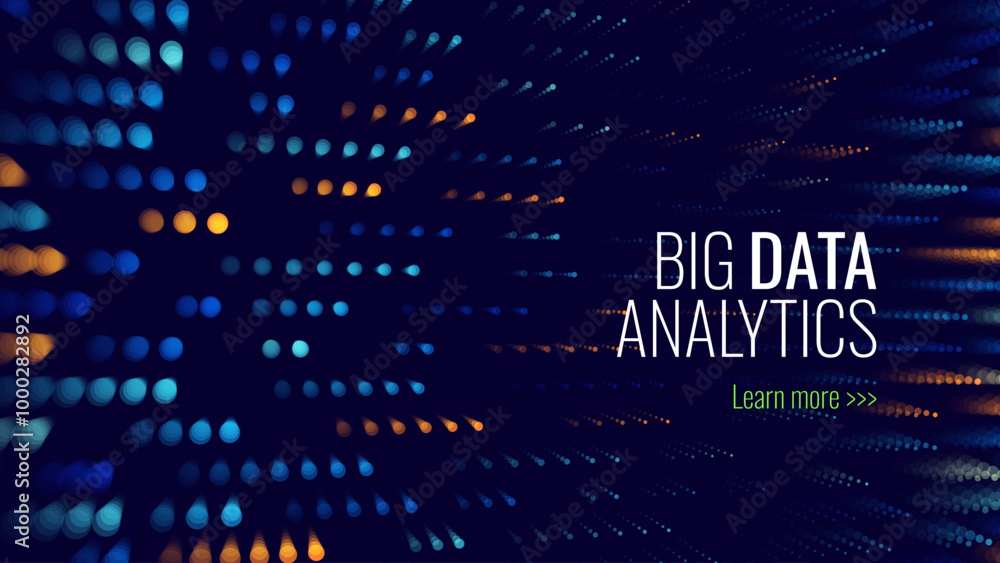 Poster Cyber Big Data Flow Particles Bokeh. Digital Neural Network. Concept of AI Artificial Intelligence Technology Machine Deep Learning. Digital Communication. Science Technology Presentation Vector.