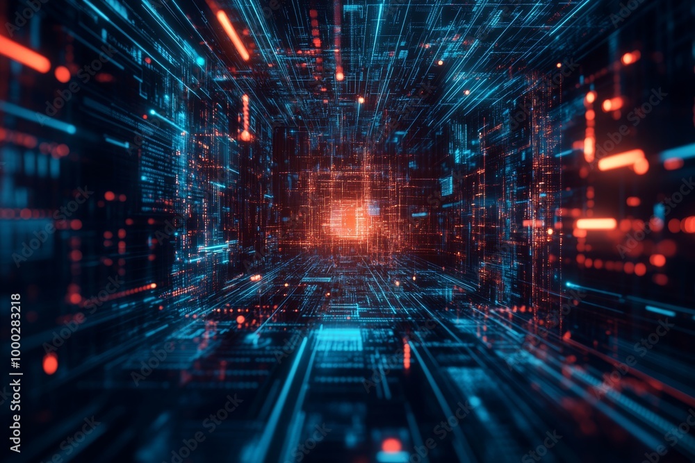 Poster Futuristic digital background with tech patterns, dark theme, no objects