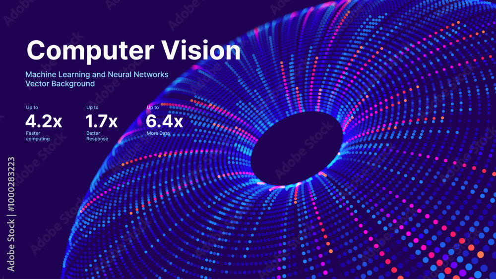 Aufkleber Digital Eye Iris Particles. Computer Vision AI Concept. Abstract Science Technology Illustration. Technology Big Data Neural Network Background Concept. Vector Illustration.