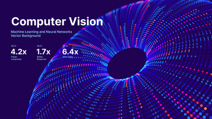Digital Eye Iris Particles. Computer Vision AI Concept. Abstract Science Technology Illustration. Technology Big Data Neural Network Background Concept. Vector Illustration. © ec0de