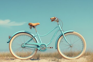Fototapeta premium Blue bicycle parked on the sand by the beach