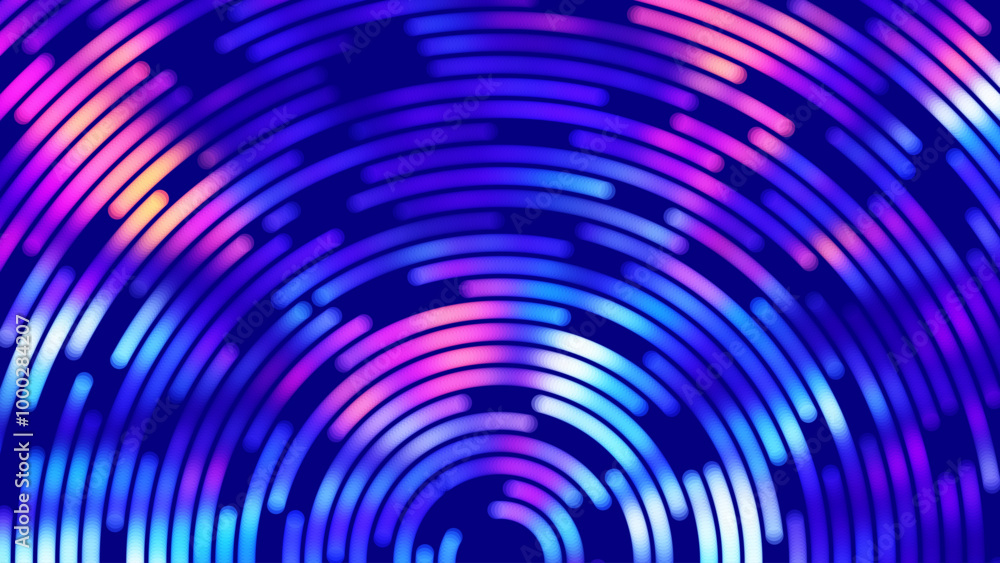 Poster Abstract Circular Concentric Circles Pattern Background. Round Colorful Arcs Backdrop. Moving Circles Vector Illustration. Futuristic Design for Technology or Science Event.