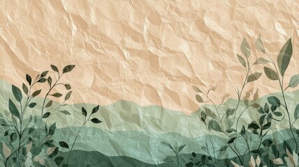 Crumpled Paper Background with Botanical Silhouettes