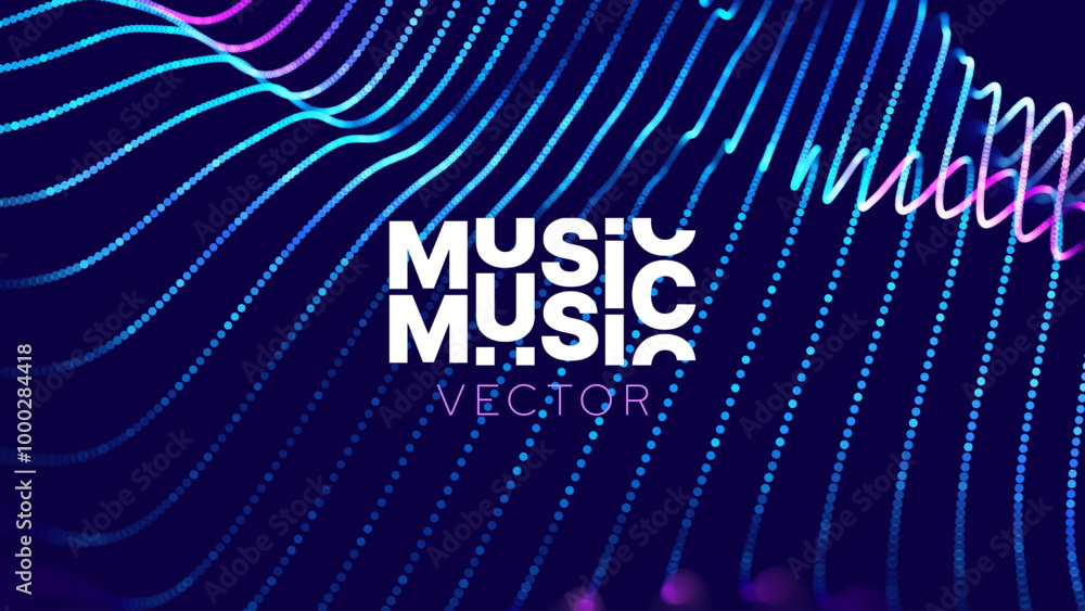Poster Abstract Digital EQ Equalizer Music 3D Particles Bokeh Visualization. Sound Wave Design Element. Modern Dynamic Particles Colored Background Design for Music, Sport, Science Events Banners. Vector.