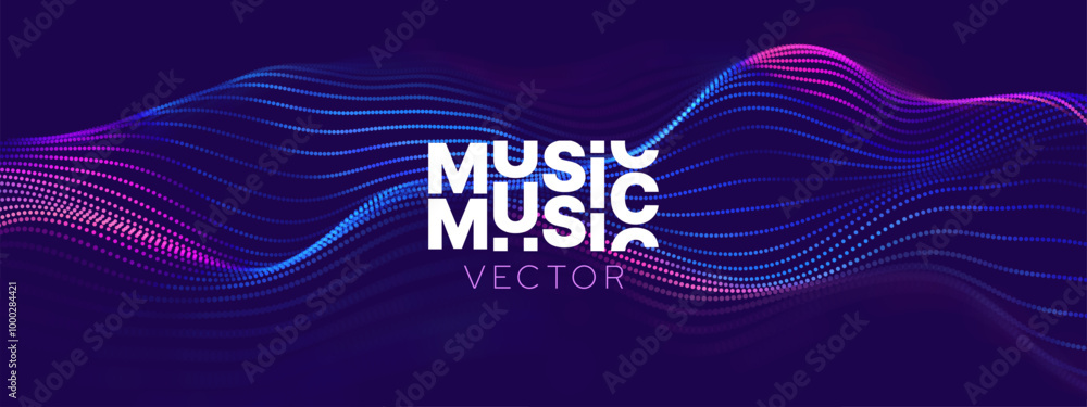 Poster Abstract Digital EQ Equalizer Music 3D Particles Bokeh Visualization. Sound Wave Design Element. Modern Dynamic Particles Colored Background Design for Music, Sport, Science Events Banners. Vector.