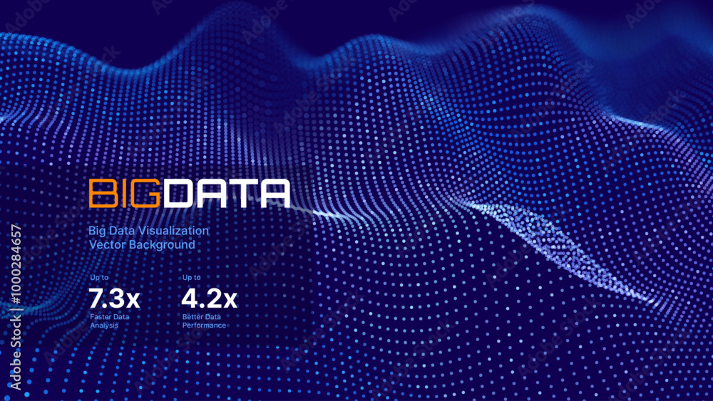 Poster cyber big data flow particles tech business or science background. medical research or tech innovati