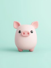 Adorable 3D Pig Illustration on a Minimalist Mint Green Background, Featuring a Playful and Whimsical Design for Games or Applications