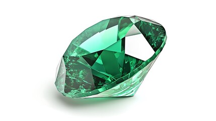 Fototapeta premium A single, sparkling, emerald gemstone, isolated on a white background.