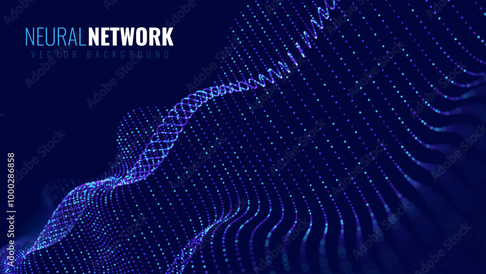 Poster colorful blue sound wave ripple digital equalizer design. big data audio visualization. digital wate