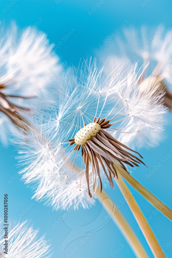 Poster spring abstract background with dandelion flowers. shallow depth of field.