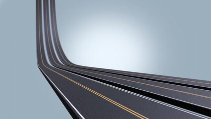 3D road and sky 3d floating road and land image manipulation design sunny sky highway concept speed tour and transport