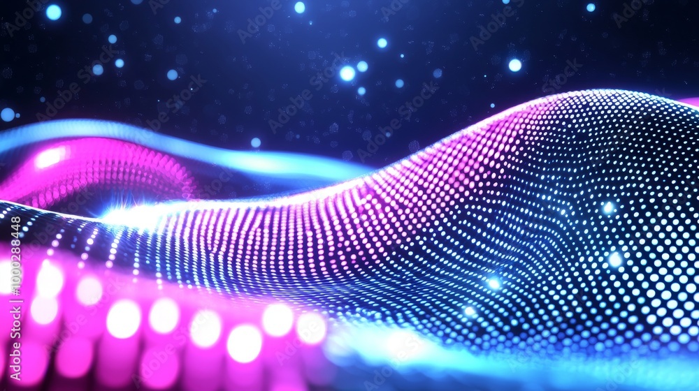Poster network design using particle. big data. abstract bright shine in black space. 3d rendering.