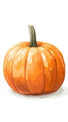 Obraz premium Painted pumpkin close-up illustration isolated on white background. Ripe squash vertical image. Thanksgiving concept