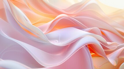 Digital abstract design resembling flowing fabric with smooth, wavy texture in soft orange, pink, and white hues.
