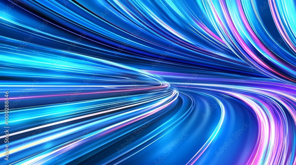 Poster abstract geometric background with blue radial lines. data flow tunnel with explosion star. motion e