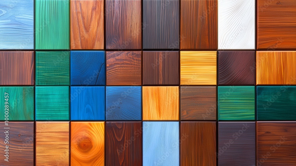 Poster a wood texture block stack appears on the wall for a background, an abstract colorful wood texture i