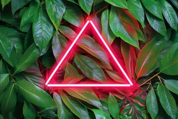 Obraz premium The concept of nature is represented in this fluorescent color layout style made up of tropical leaves. Flat lay neon colors.