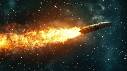 A Missile Propelled Through Space With Fiery Exhaust