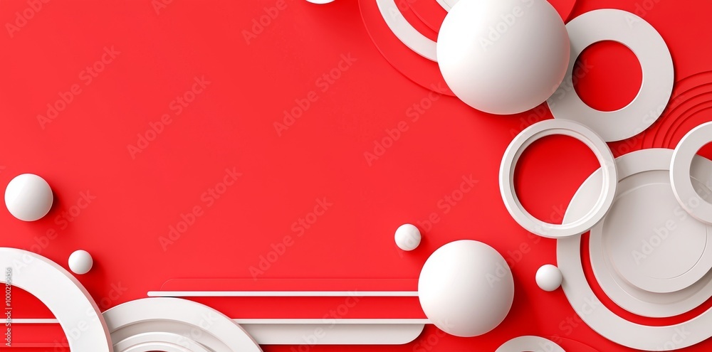 Poster the background pattern is abstract modern art style with angled curves and striped lines in red and 