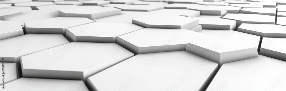Poster inventive white hexagon background. future honeycomb concept. wave of particles. 3d rendering.