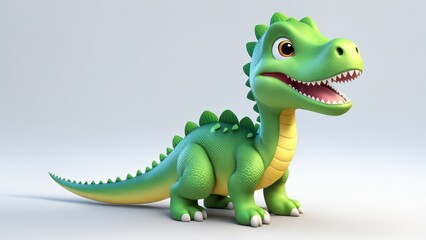 Obraz premium A cute, cartoonish green dinosaur with a friendly expression, designed for children's media.
