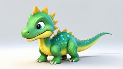 Fototapeta premium A cute, cartoonish green dinosaur character with spikes and bright eyes.