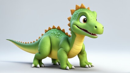 Fototapeta premium A cute, cartoonish green dinosaur with spikes, designed for children's entertainment.