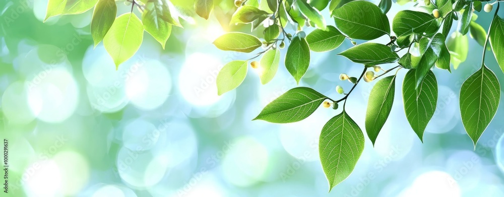 Poster blurry bokeh lights over a spring background with an abstract banner