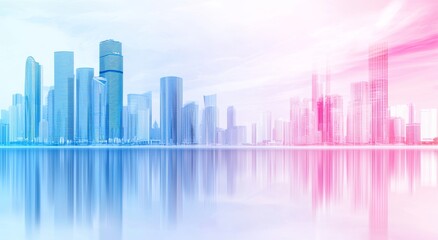 Fototapeta premium City building skyline and metropolis in abstract color style, futuristic effects, and innovative architecture and engineering.