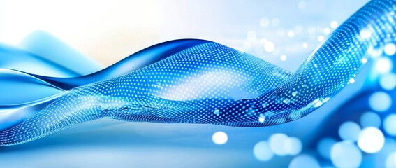 The abstract digital background shows network connections and large amounts of data. The futuristic abstract wave is rendered in 3D.