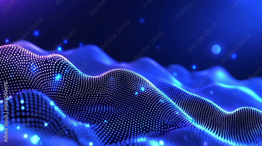 Aufkleber abstract background of digital particles flowing in cyberspace, digital particles wave flow