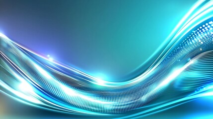 Waves of blue digital particles in cyberspace, abstract background in blue digital particles