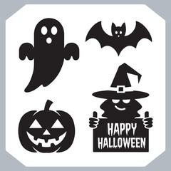 Set of logotype different type of black simple Halloween vector illustration silhouettes in white background, collection of Halloween silhouettes