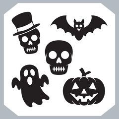 Set of logotype different type of black simple Halloween vector illustration silhouettes in white background, collection of Halloween silhouettes