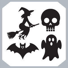 Set of logotype different type of black simple Halloween vector illustration silhouettes in white background, collection of Halloween silhouettes
